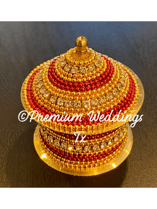 Red & Gold Pearl Sindoor Box - Large - Premium Weddings TX