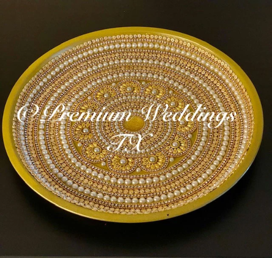 Gold Flower Pearl Puja Thaali Set - Premium Weddings TX