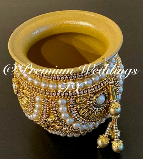 Gold Flower Pearl Puja Thaali Set - Premium Weddings TX