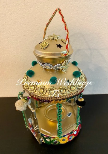 Handmade Embellished Gold Lantern - 1 PC - Premium Weddings TX