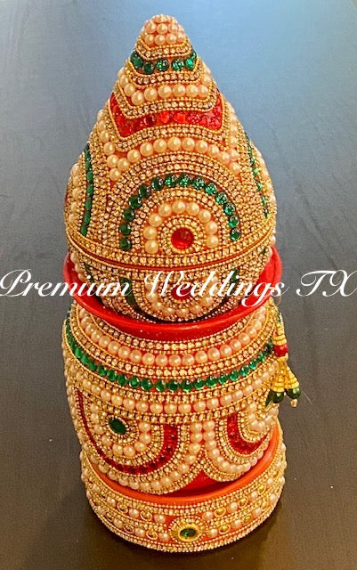 Red Green Kalash With Coconut Cover - Red Base Color - Premium Weddings TX