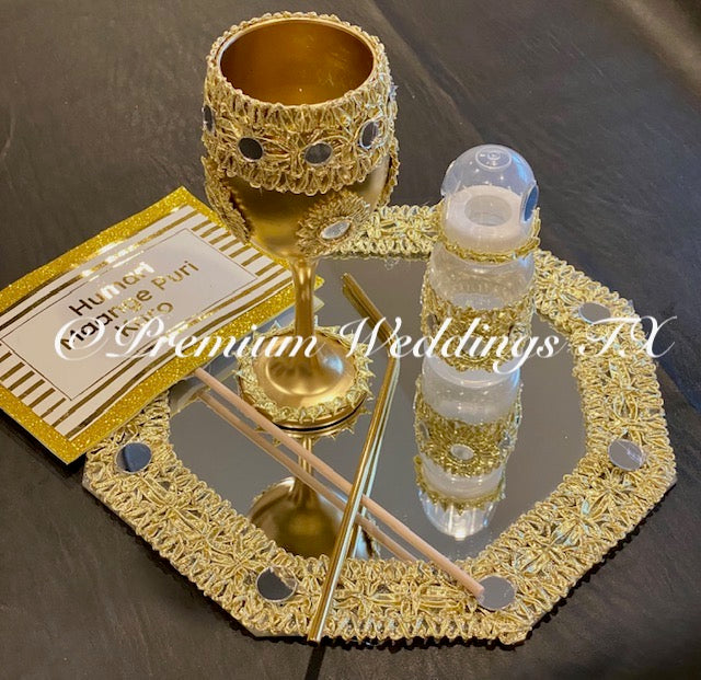 Hexagon Plate Gold Doodh Pilai Glass - Premium Weddings TX