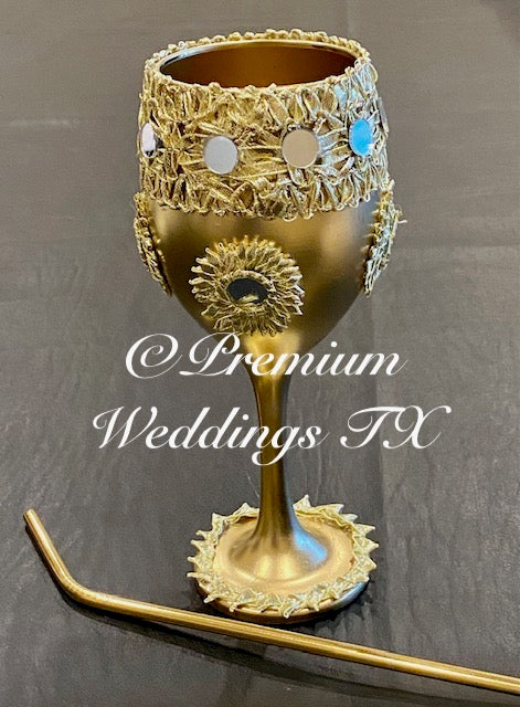 Hexagon Plate Gold Doodh Pilai Glass - Premium Weddings TX