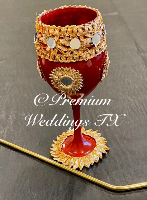 Hexagon Plate Red Doodh Pilai Glass - Premium Weddings TX