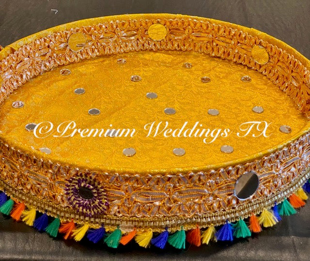 Yellow Red & Pearl Spiral Mehndi Thaali – Premium Weddings TX