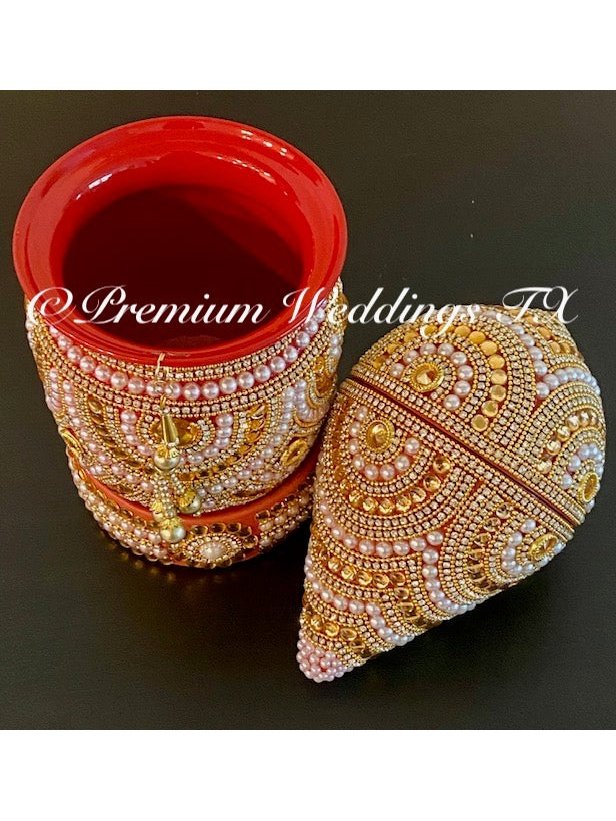 Pearl & Red Kalash With Coconut Cover - Premium Weddings TX