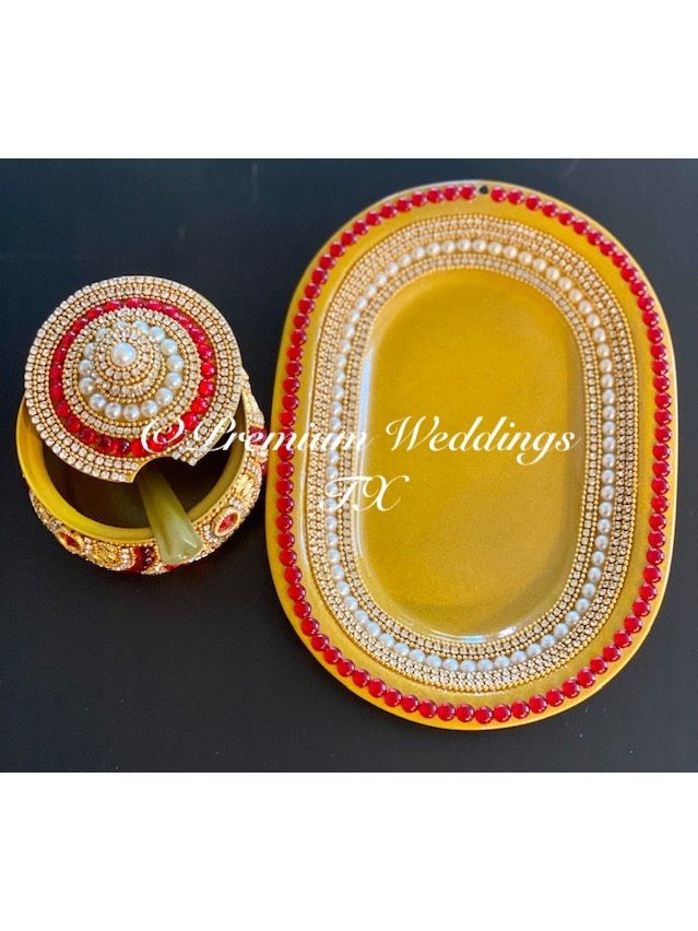 Gold & Red Embellished Mukhwas Set - Premium Weddings TX