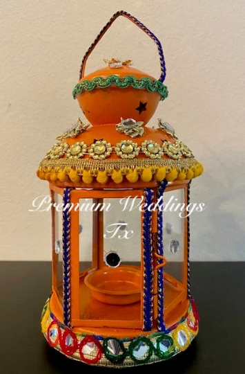 Handmade Embellished Orange Lantern - 1 PC - Premium Weddings TX