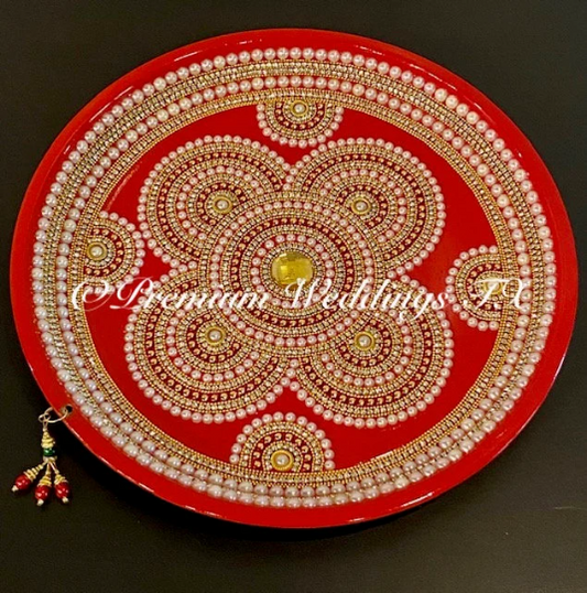 Red Flower Pearl Mehndi Thaal - Premium Weddings TX