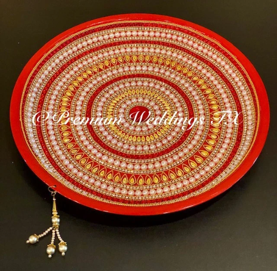 Red Gold/Pearl Embellished Thaal - Premium Weddings TX