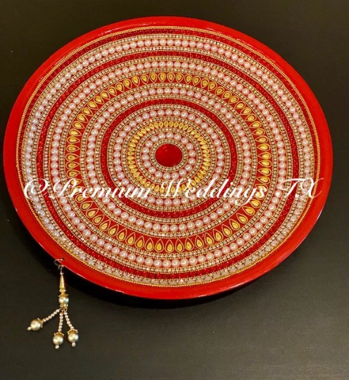 Red Gold/Pearl Embellished Thaal - Premium Weddings TX