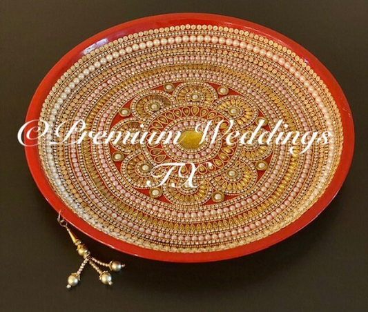 Red Pearl & Gold Mehndi Thaal - Premium Weddings TX