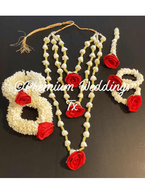 Red Rose Necklace Gajra Set - Premium Weddings TX