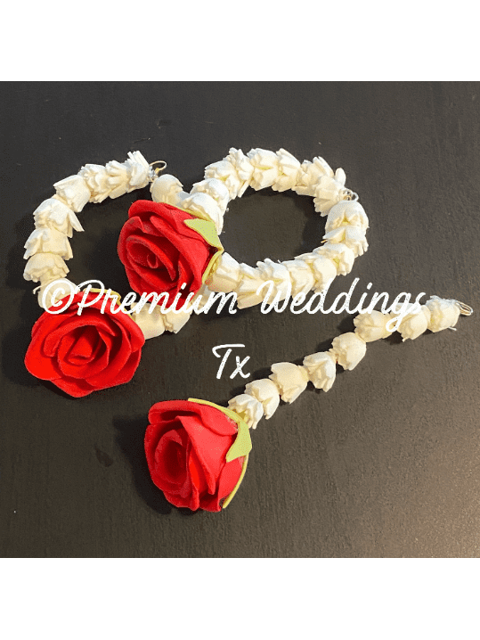 Red Rose Necklace Gajra Set - Premium Weddings TX