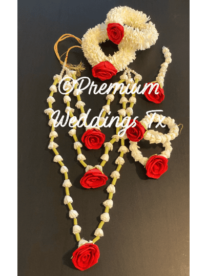 Red Rose Necklace Gajra Set - Premium Weddings TX