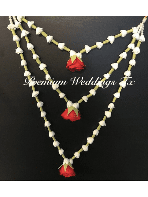 Red Rose Necklace Gajra Set - Premium Weddings TX