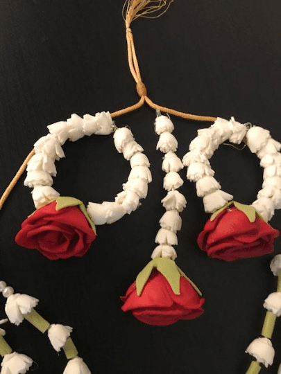 Red Rose Necklace Gajra Set - Premium Weddings TX