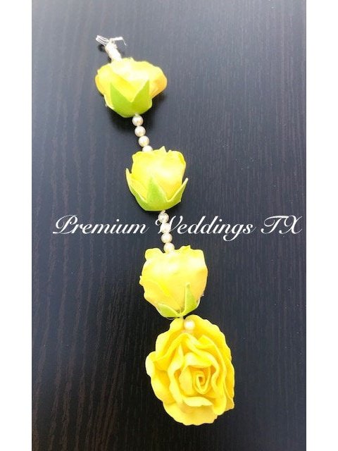 Lemon Yellow Rose Bud Gajra Set - Premium Weddings TX