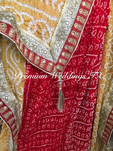 Yellow & Orange Bandhini Dupatta - 1Ct - Premium Weddings TX