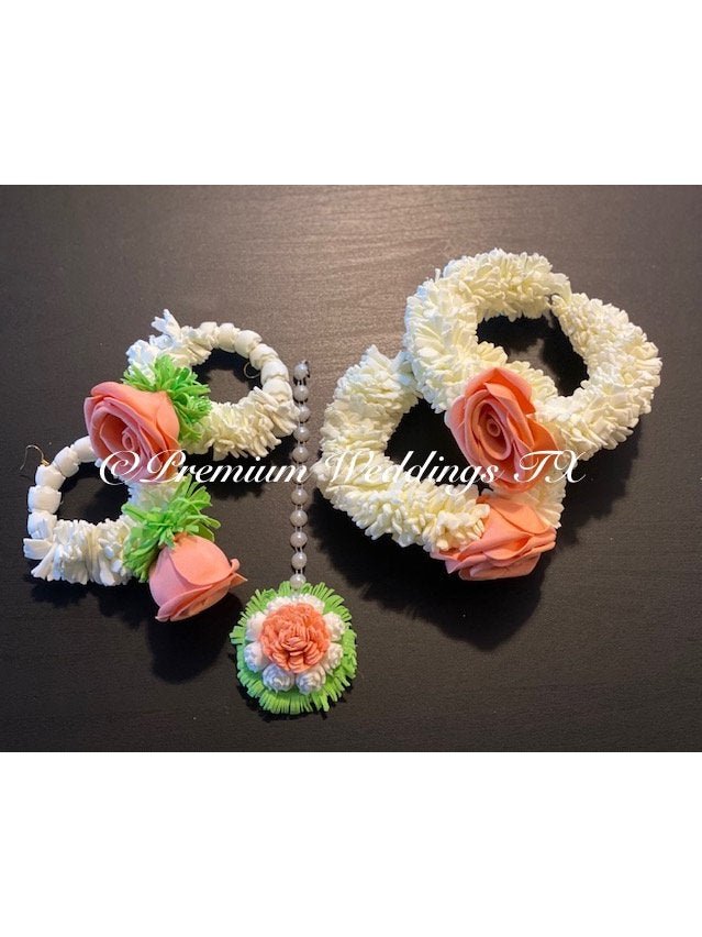 Peach Rose Bud Flower Gajra Set - Premium Weddings TX