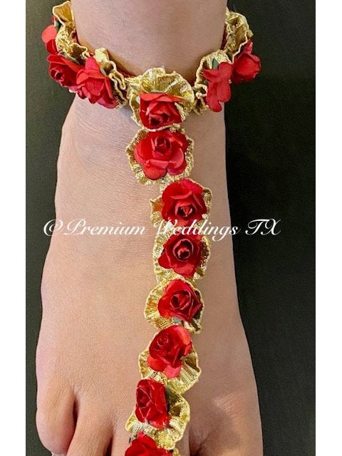 Red Flower Anklet Gajra Set - Premium Weddings TX