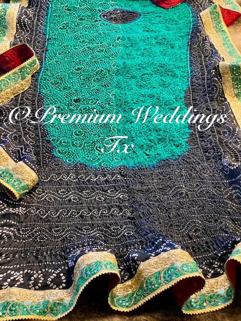 Green & Black Bandhini Dupatta - 1Ct - Premium Weddings TX