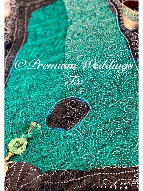 Green & Black Bandhini Dupatta - 1Ct - Premium Weddings TX