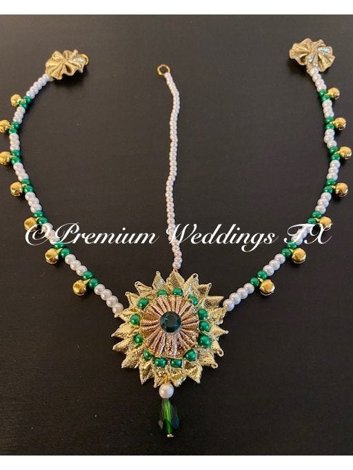 Gotta Jewelry Maang Tikka - Green - Premium Weddings TX